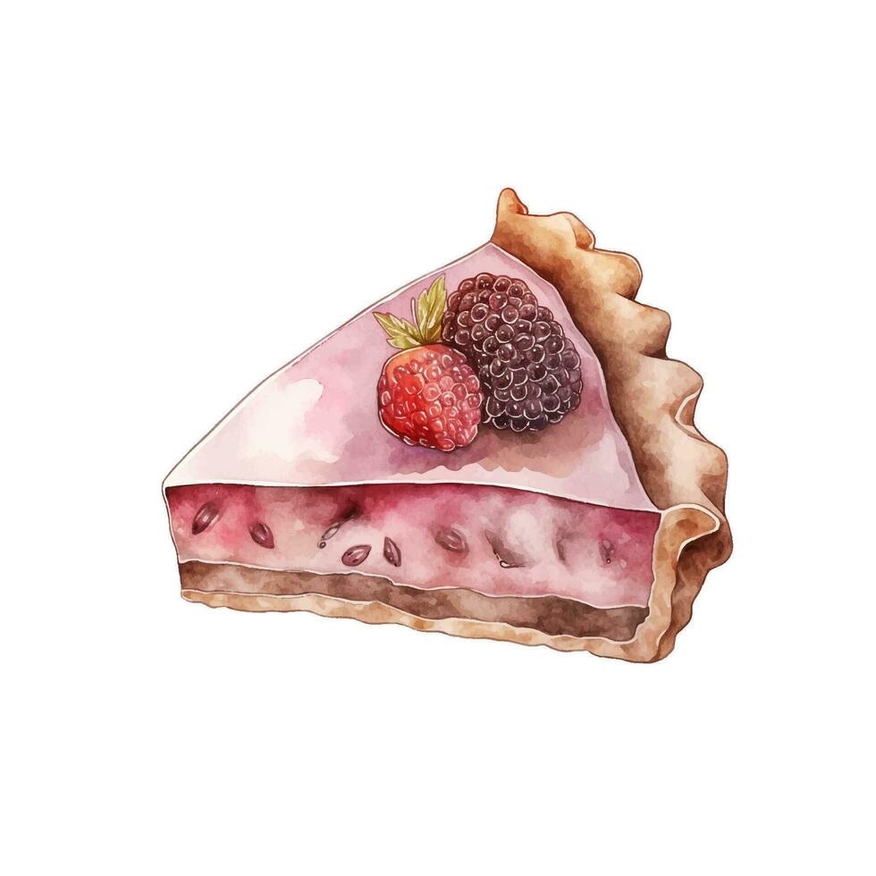 Watercolor berry pie. Isolated food vector illustration on white background