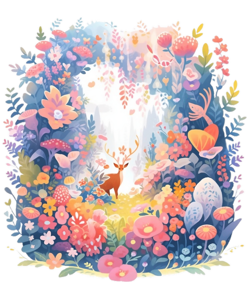 Fairytale magic fairy garden, beautiful fantasy floral, AI generated png