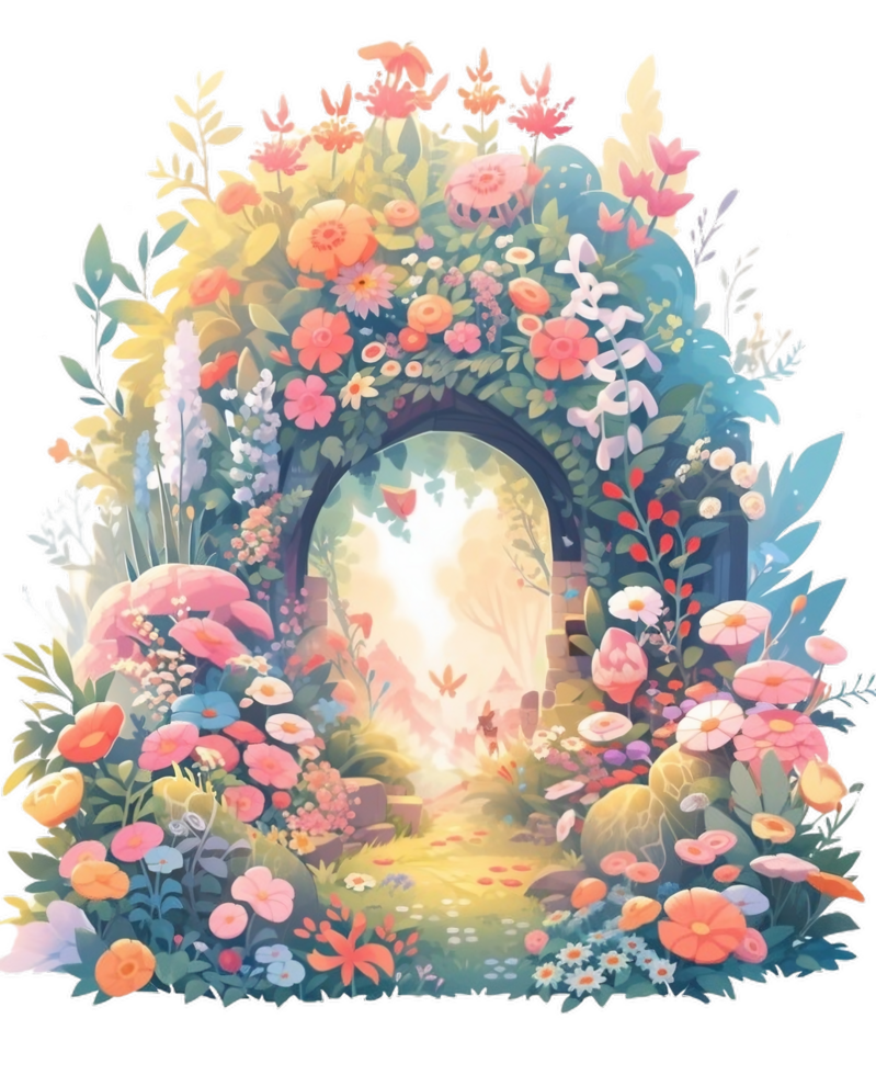 Fairytale magic fairy garden, beautiful fantasy floral, AI generated png