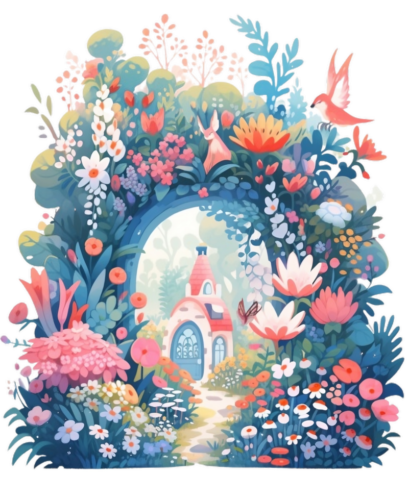 Fairytale magic fairy garden, beautiful fantasy floral, AI generated png