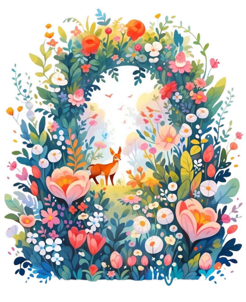 Fairytale magic fairy garden, beautiful fantasy floral, AI generated png