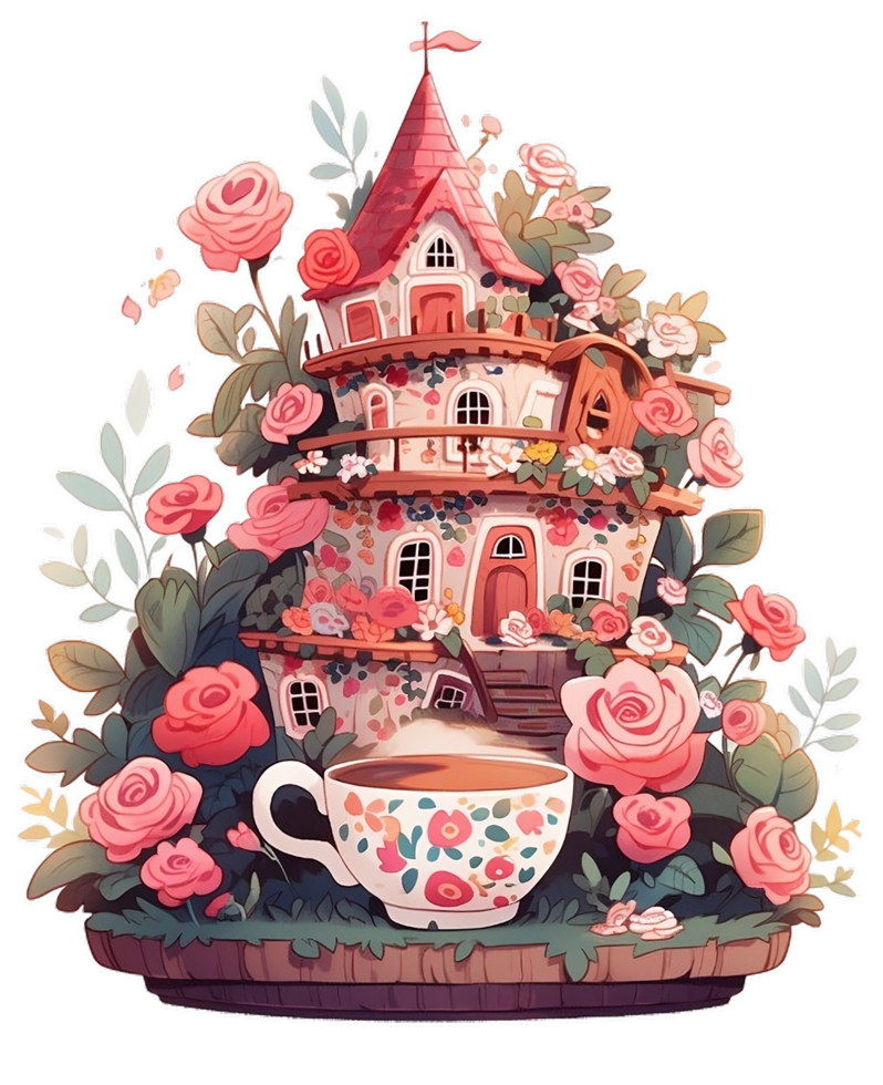 Fairytale magic fairy house, decorated by florals in a fantasy forest  AI generated png