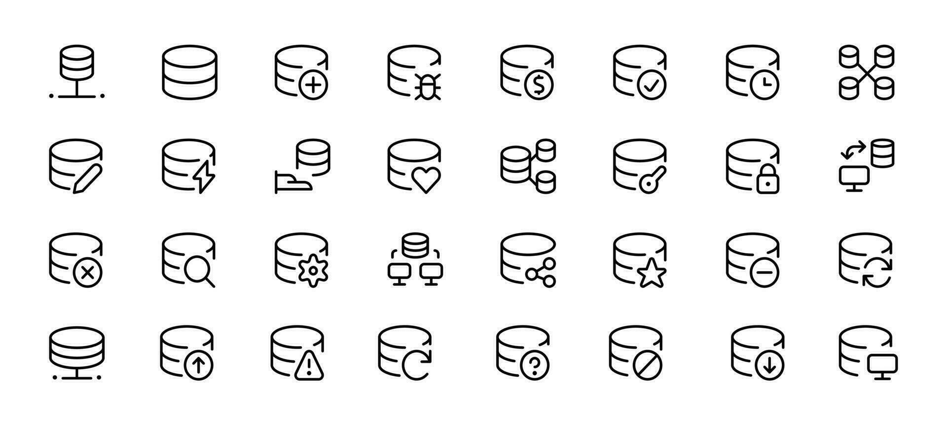 Database storage flat Icons thin line. Database, Server and Cloud service line icons. Network and Technology vector linear icon set. Can use for UI and mobile app, web site interface.