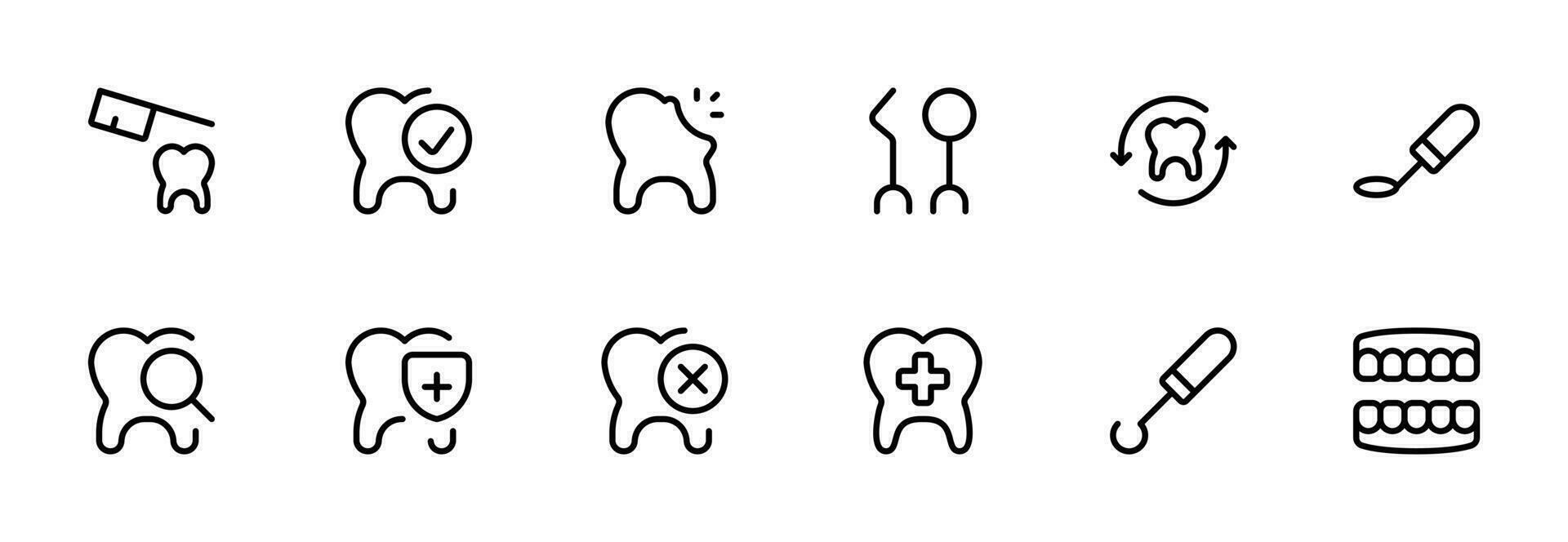 dental icono, odontología icono vector conjunto diseño con editable ataque. línea, sólido, plano línea, Delgado estilo y adecuado para web página, móvil aplicación, ui, ux diseño.