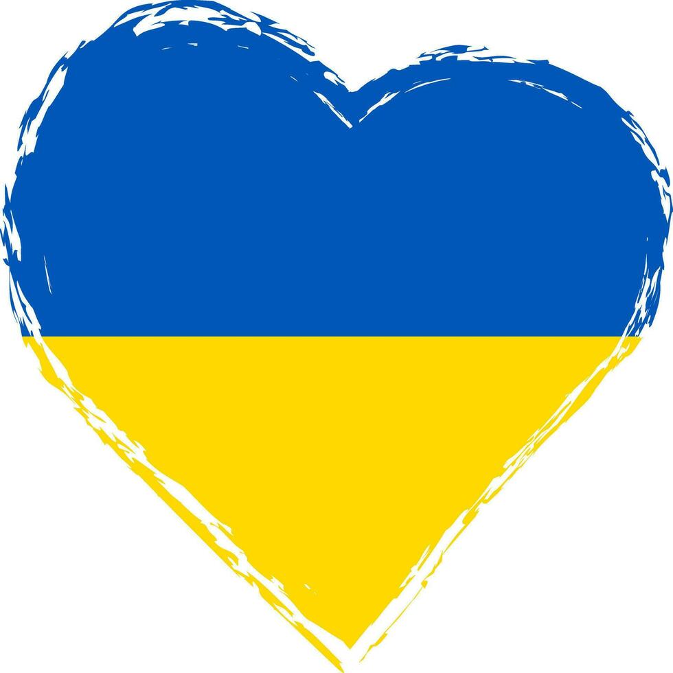 Ukraine flag in heart shape grunge brushstroke. Ukrainian flag heart. Vector brush stroke flag, symbol.