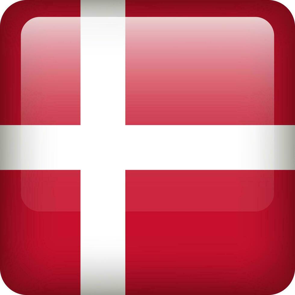 Denmark flag button. Square emblem of Denmark. Vector Denmark flag, symbol. Colors and proportion correctly.