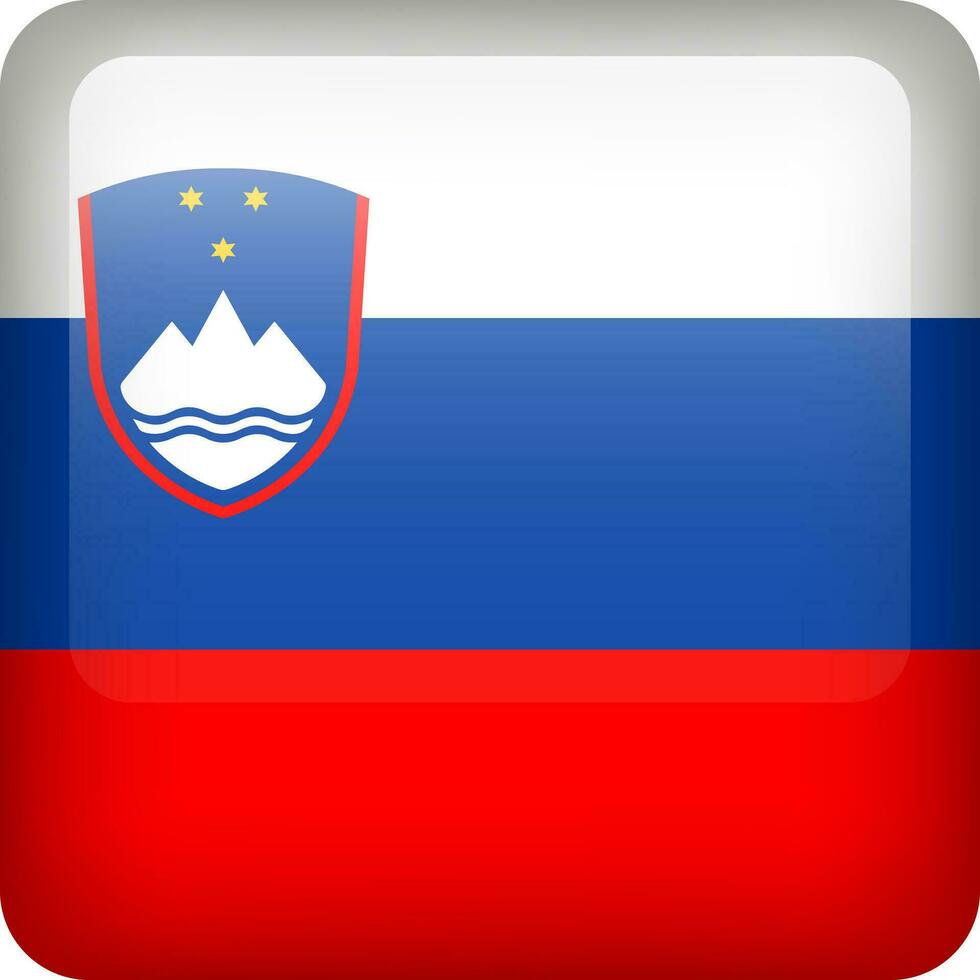 Slovenia flag button. Square emblem of Slovenia. Vector Slovenia flag, symbol. Colors and proportion correctly.