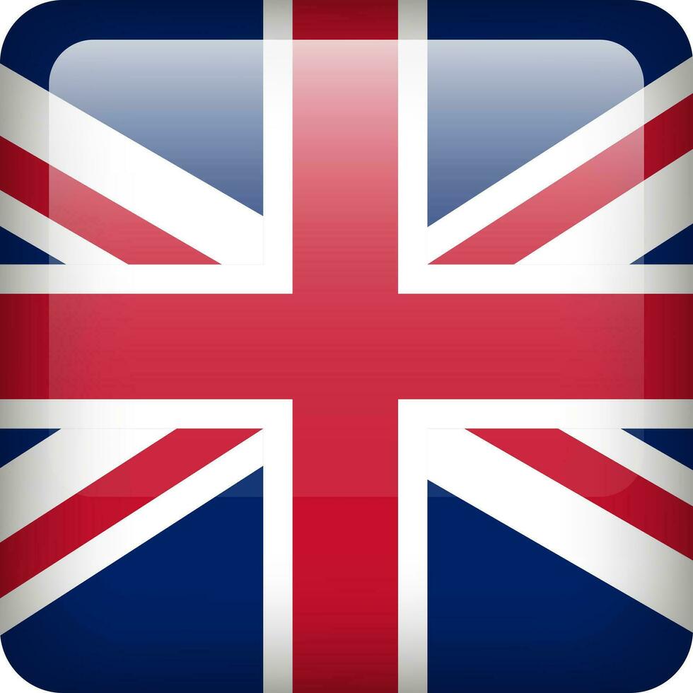 United Kingdom flag button. Square emblem of UK. Vector British flag, symbol. Colors and proportion correctly.
