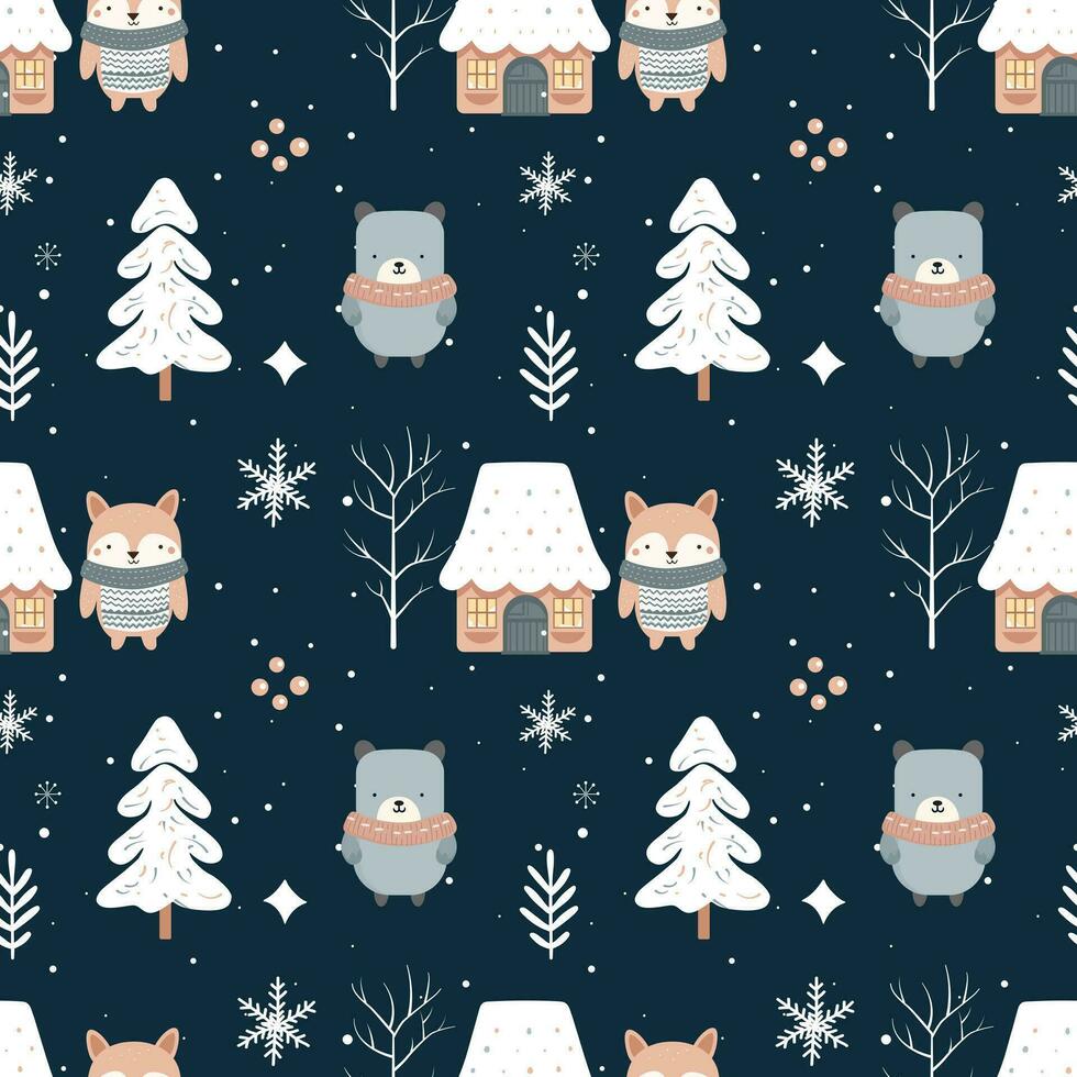 invierno sin costura modelo con linda bosque animales escandinavo Navidad modelo. invierno antecedentes vector