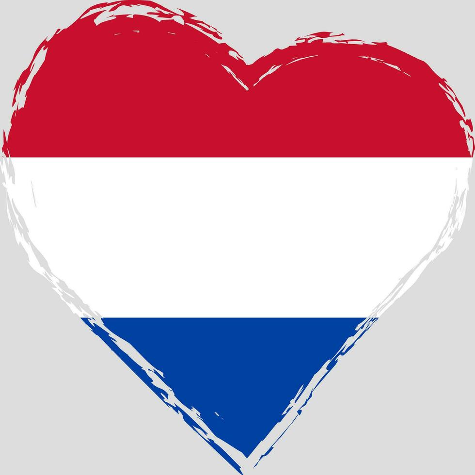 Netherlands flag in heart shape grunge brushstroke. Dutch flag heart. Vector brush stroke flag, symbol.