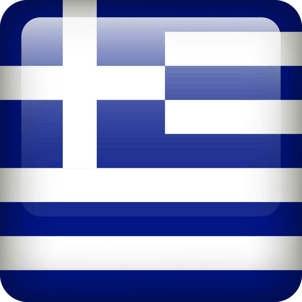 Greek flag button. Square emblem of Greece. Vector Greece flag, symbol. Colors and proportion correctly.
