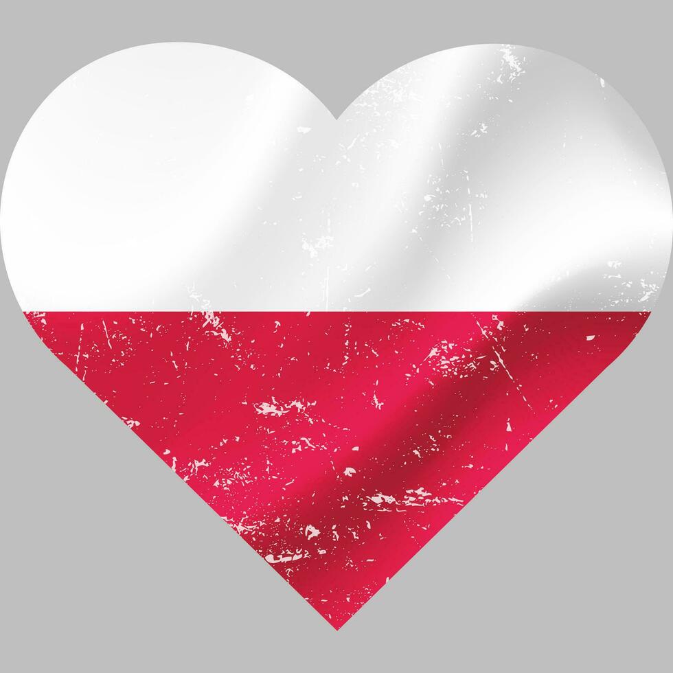 Poland Flag in heart shape grunge vintage. Polish flag Heart. Vector flag, symbol.