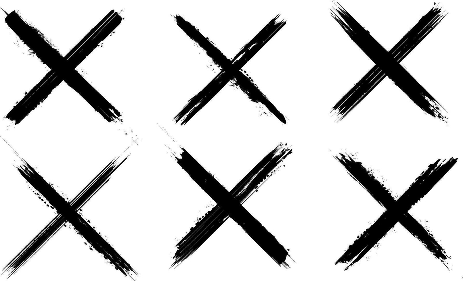 Grunge Vector Brush Stroke X Mark Set with Transparent Background