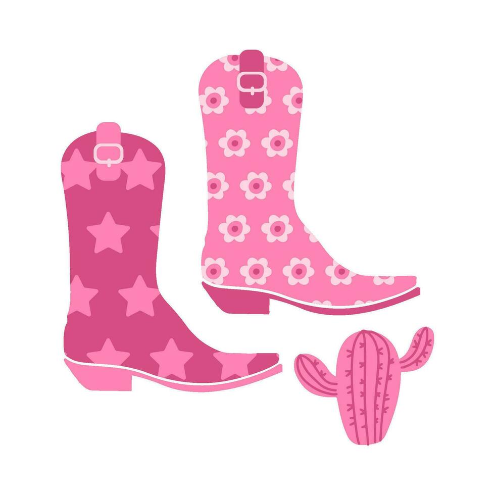 Pink cowgirl boots and western cactus isolated concept.T-shirt or poster design. vector