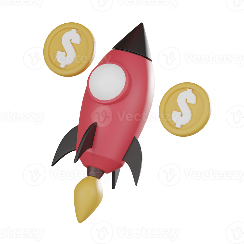 Rocket Coin Startup Business 3D Icon Financial Success 3d render. png