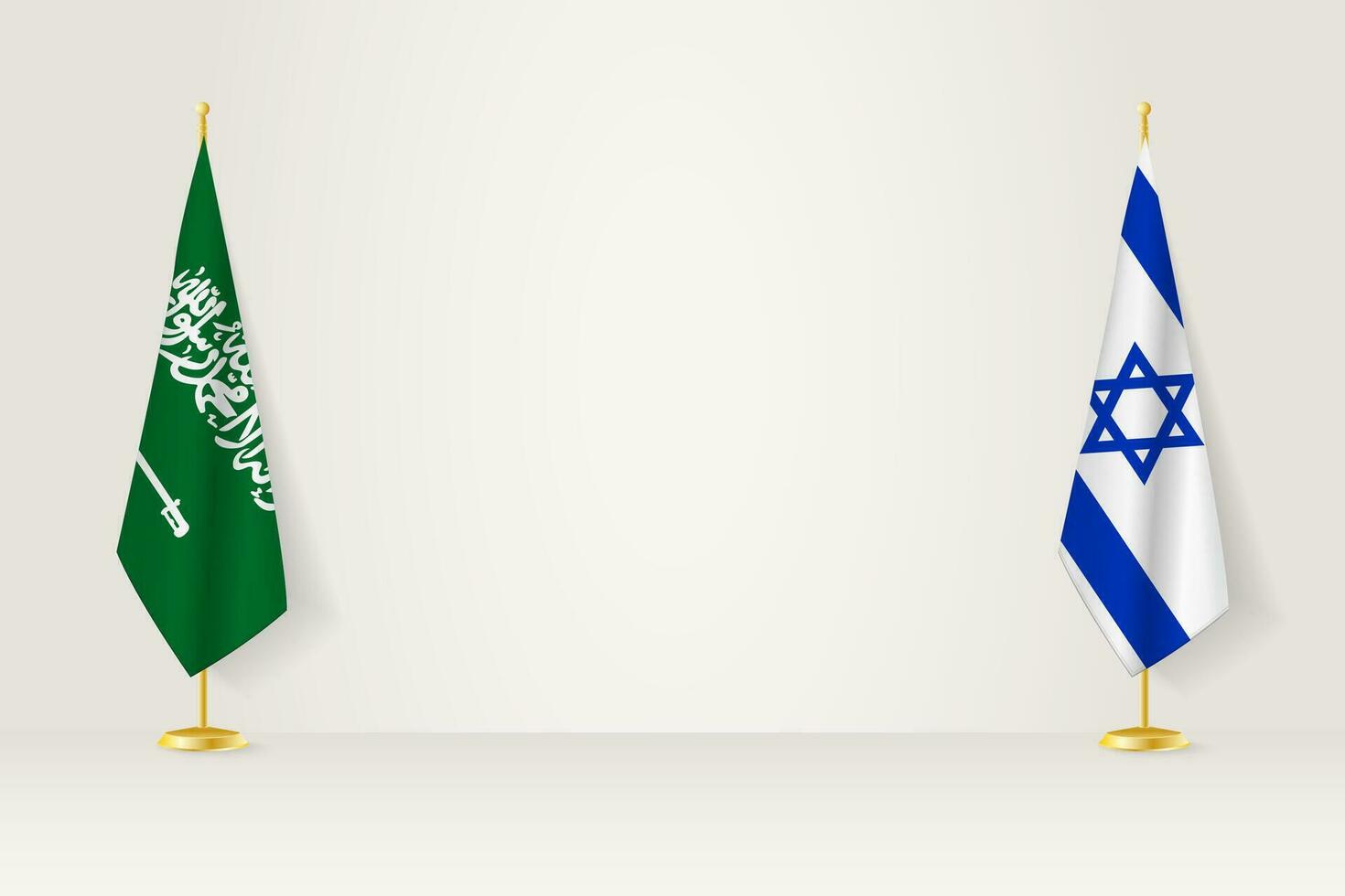 Saudi Arabia and Israel flag on indoor flagpole, meeting concept between Israel and Saudi Arabia. vector