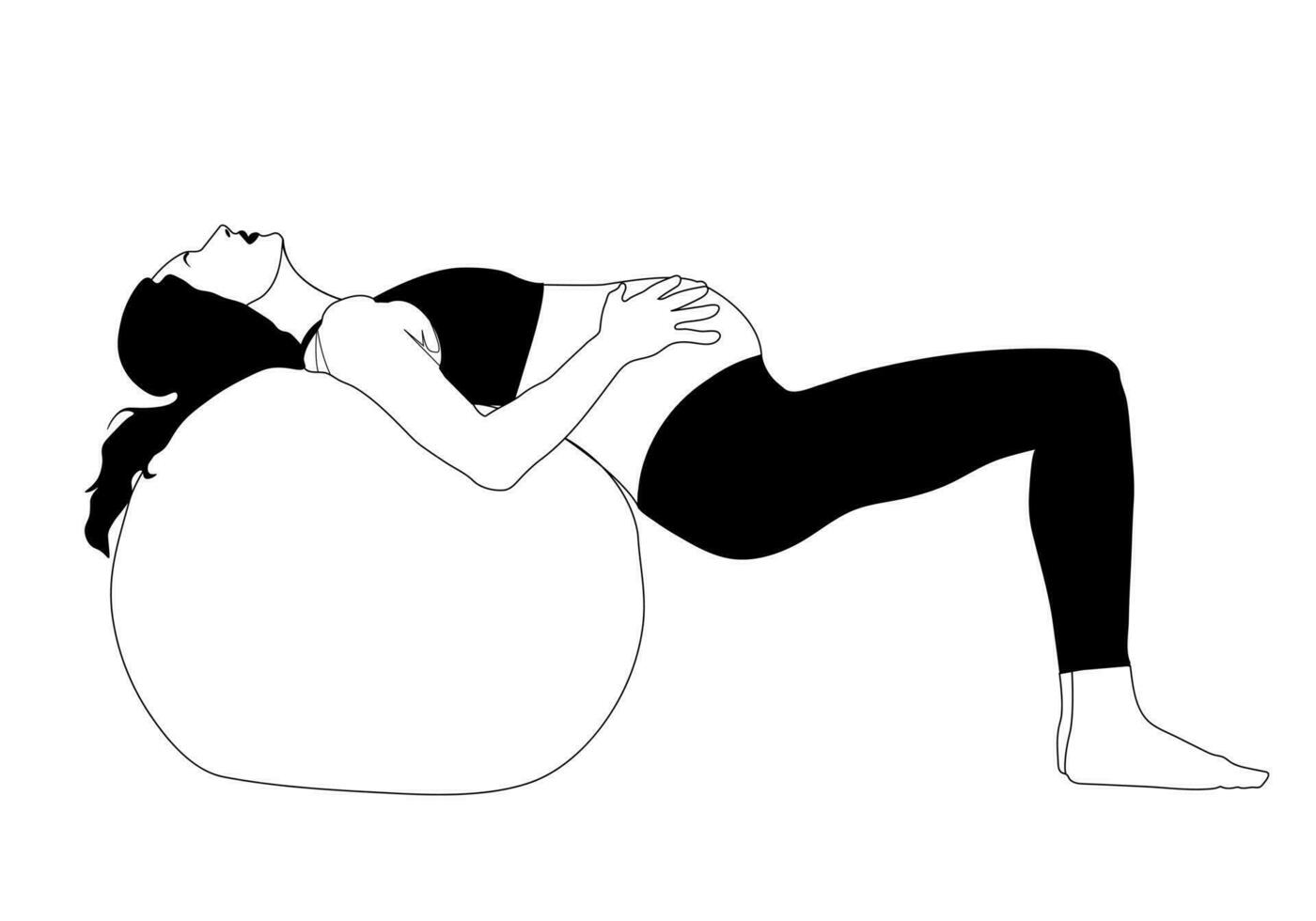 Pregnant woman doing yoga. Pregnant woman in the background. Vector illustration