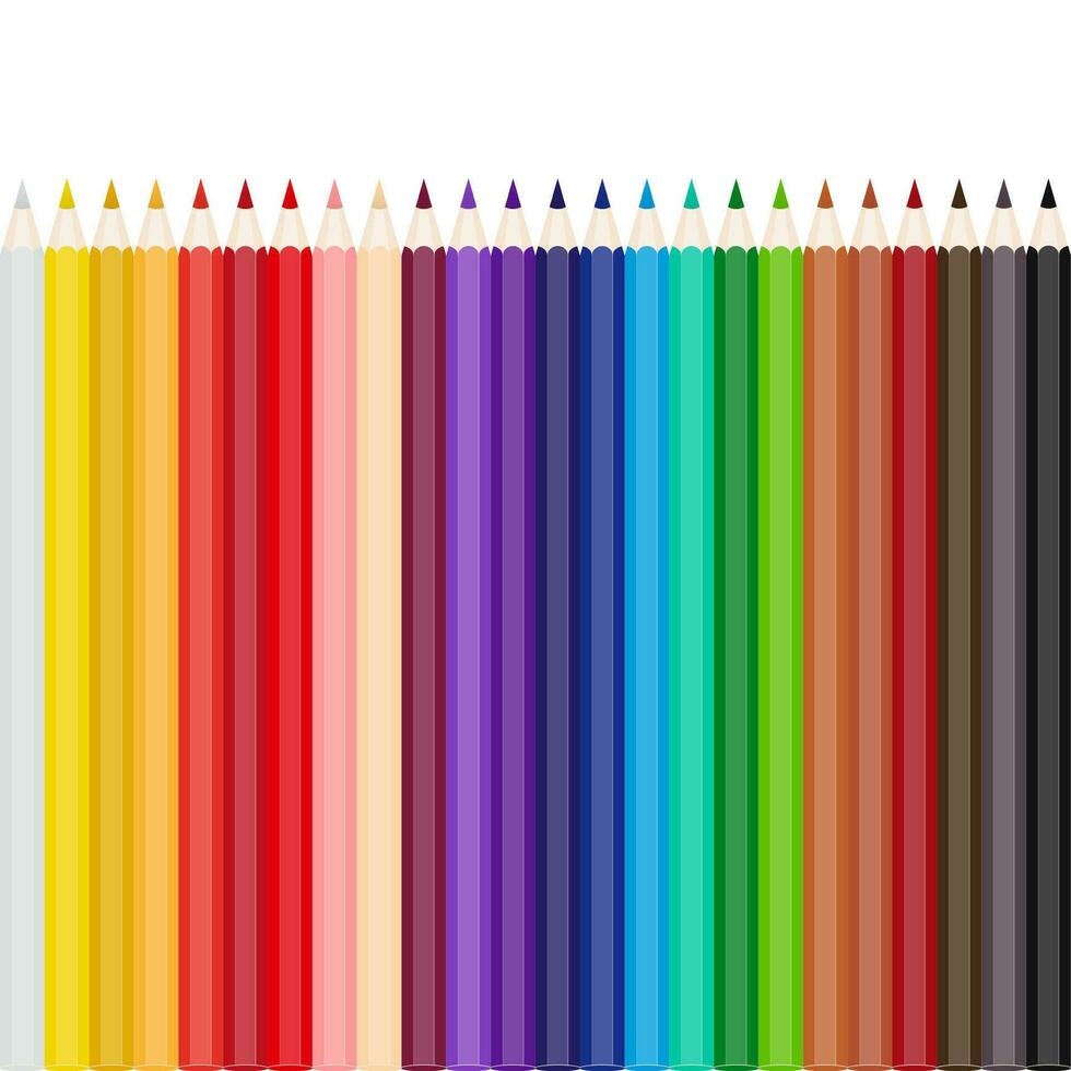 de colores lapices en un fila en un blanco antecedentes. vector ilustración.