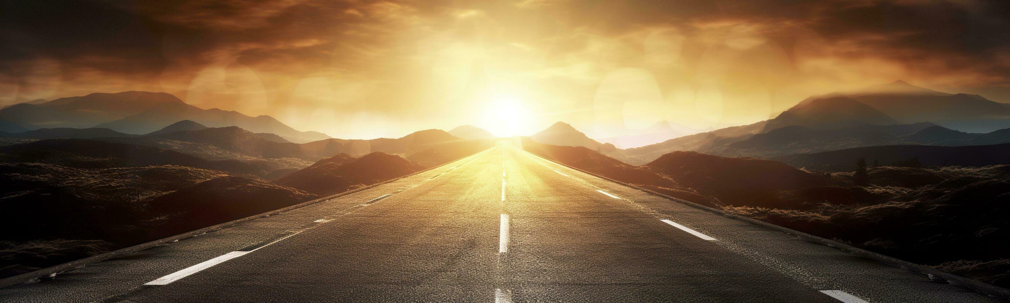 Black Asphalt Road And White Dividing Lines. Highway in early morning. digital ai art. AI Generative photo