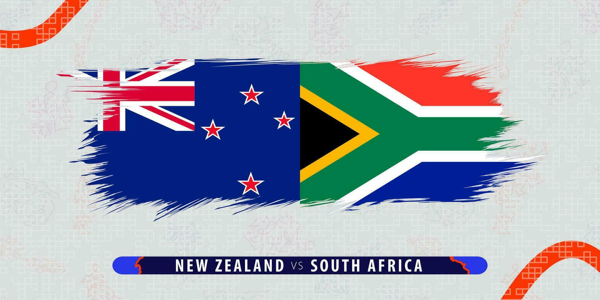 New Zealand vs South Africa, international rugby final match illustration in brushstroke style. Abstract grungy icon for rugby match. vector