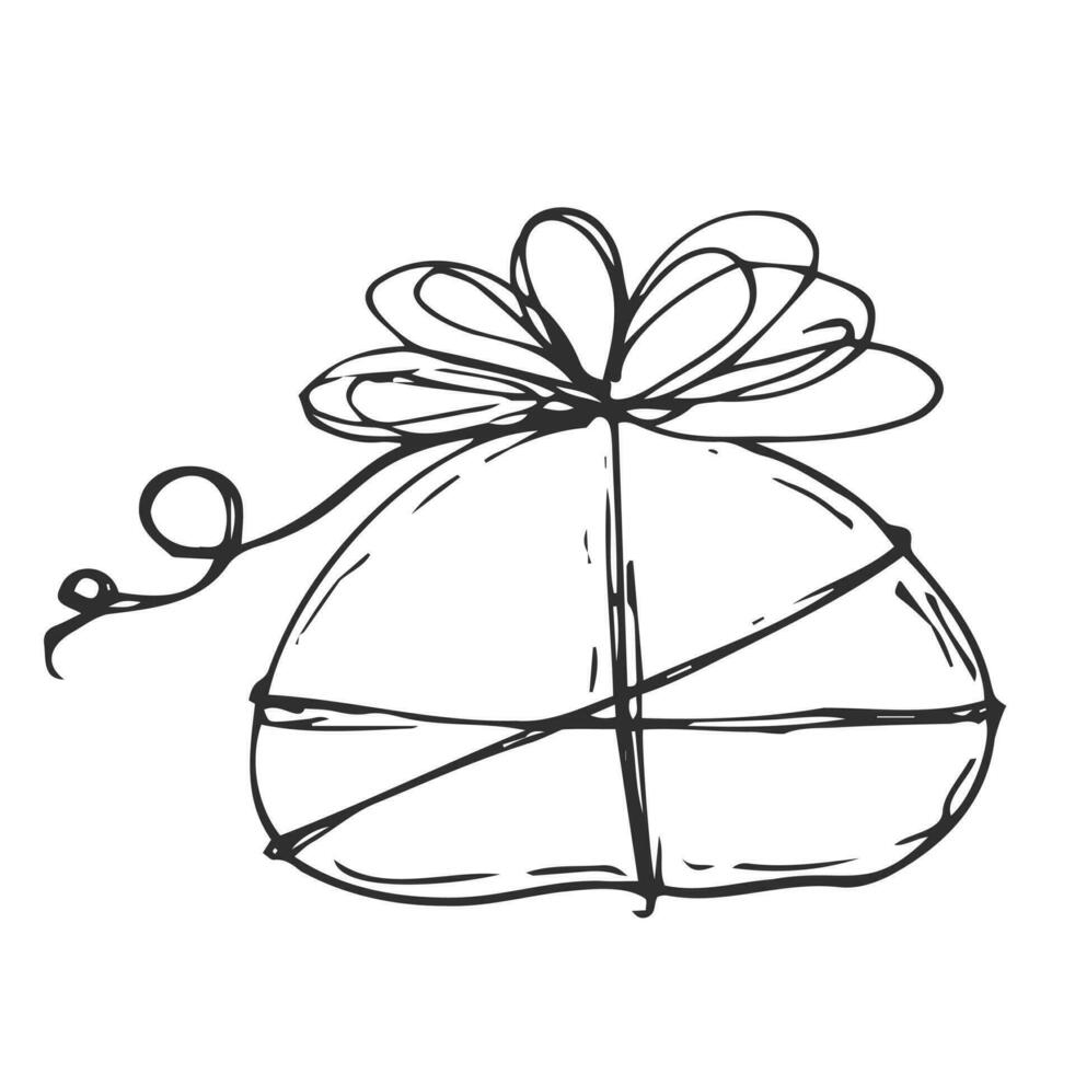 Gift box doodle sketch. Wedding, birthday, black Friday concept. Wrapped box for Boxing, New year, Christmas idea. Design of Valentine or anniversary day online store, shopping concept. vector