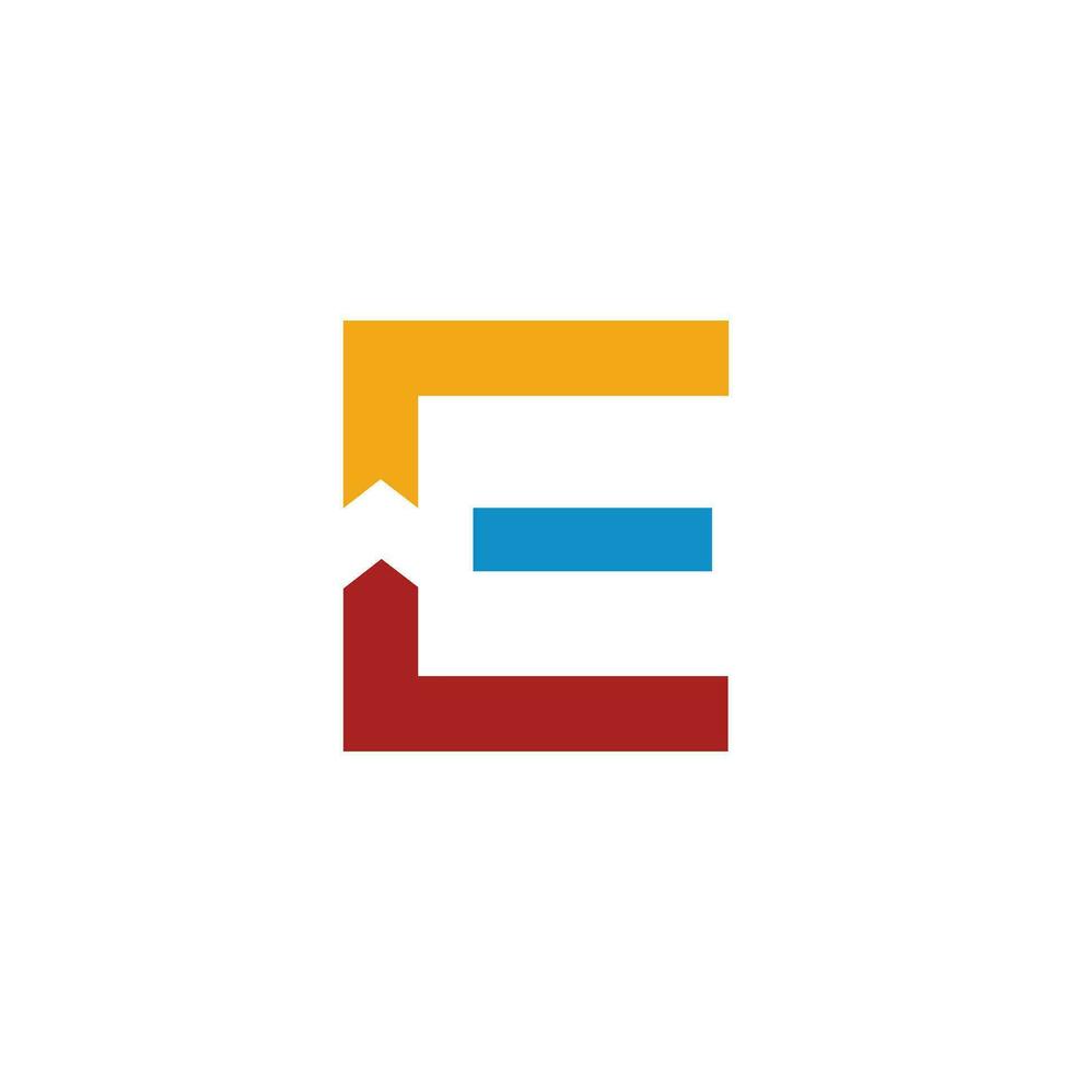Letter E design element icon with negative arrow concept vector