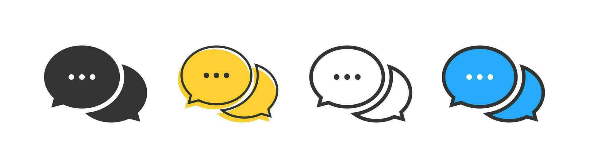 Chat icon set in trendy style. Speech bubble symbol. Online conversation, dialog, comment, talking. Outline, flat and colored style icon for web design. Vector illustration.