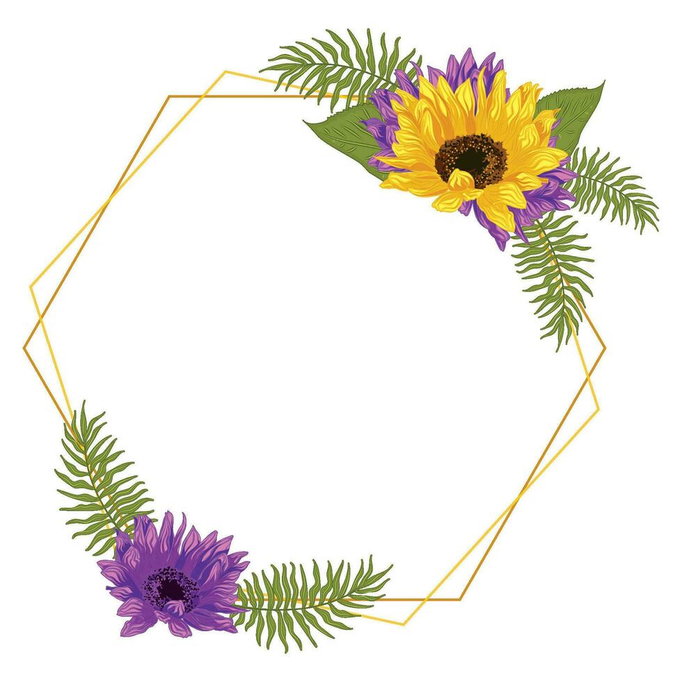 Colored sunflower frame Flower border Vector
