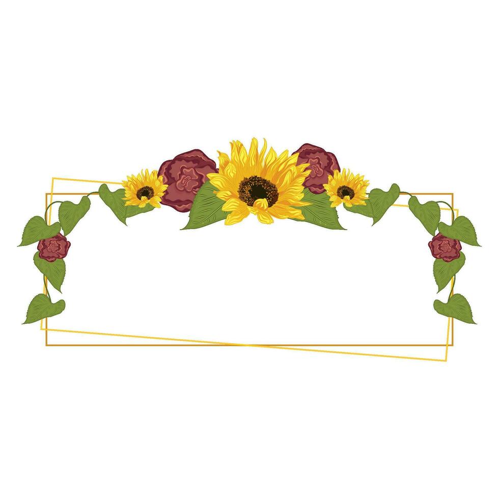 Colored sunflower frame Flower border Vector