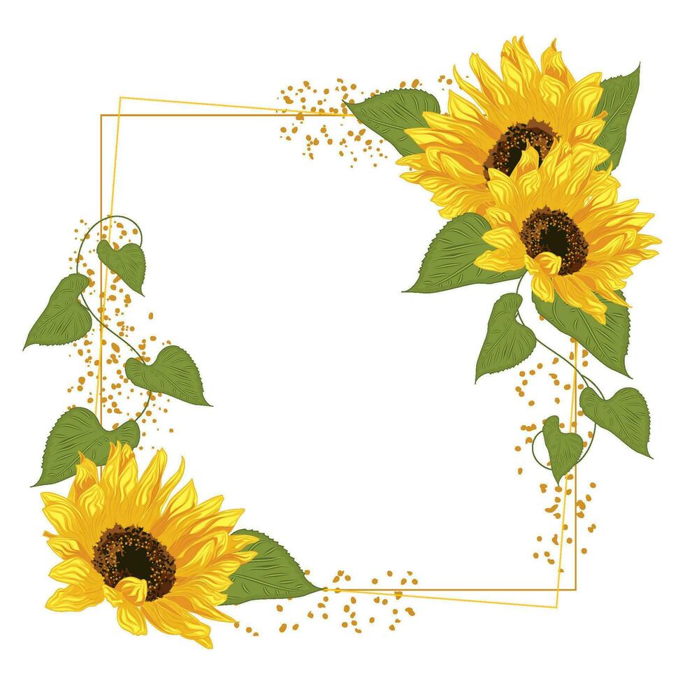 Colored sunflower frame Flower border Vector