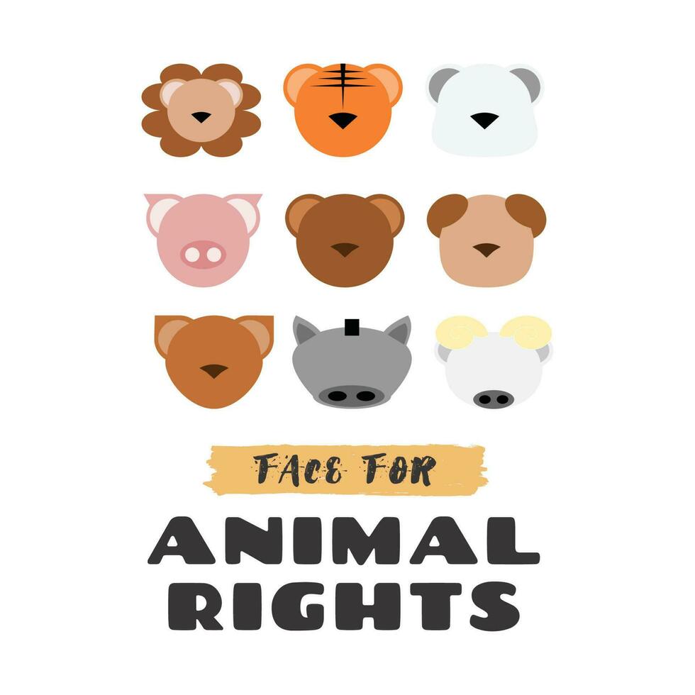 Big animal set. Cute faces. Hand drawn characters. Vector illustration.