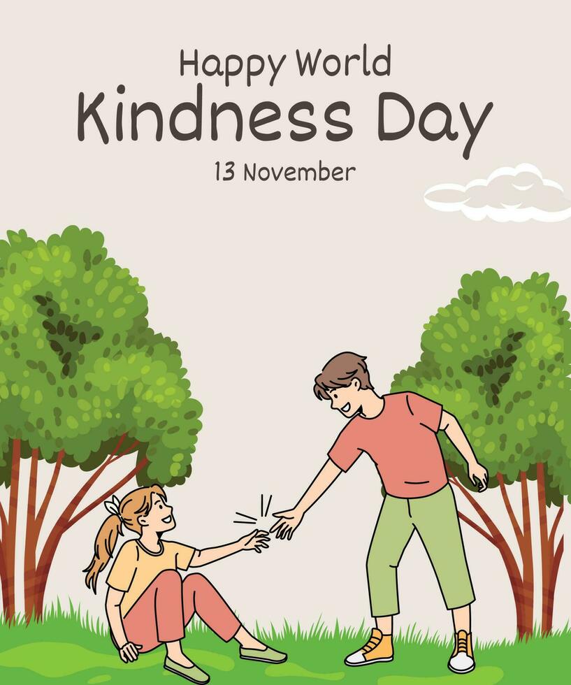 Happy World Kindness Day Vector Illustration on November 13 with Earth and Love for Charitable Assistance in Flat Cartoon Background Templates