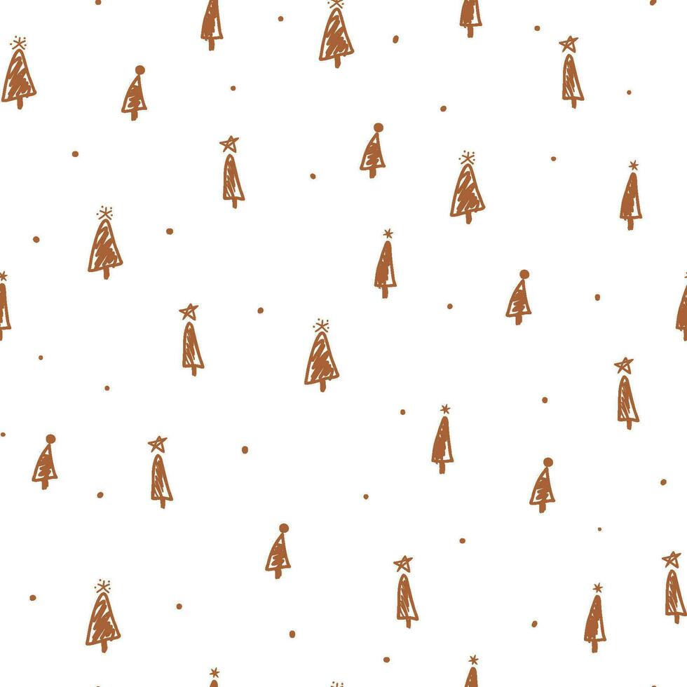 boho Navidad árbol sin costura modelo. mano dibujado marrón piel árbol formas en blanco repetir antecedentes. invierno bosque rústico vector imprimir, envase papel, tela, textil. sencillo invierno fiesta fondo de pantalla.