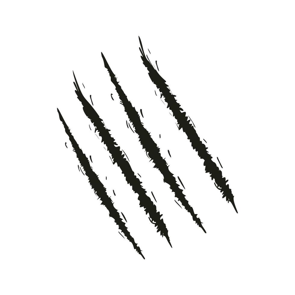 Animal claw scratches and marks. Icon, flat style, black silhouette. Vector isolated on white background. Scratches from a cat, tiger, lion, dog, jaguar, bear, puma, leopard.
