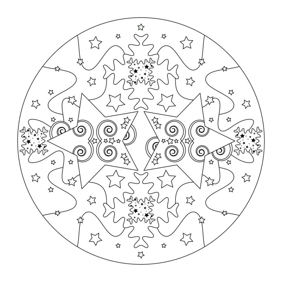 Christmas mandala. Christmas coloring page. Mandala of stars and puzzle pieces style effect. vector