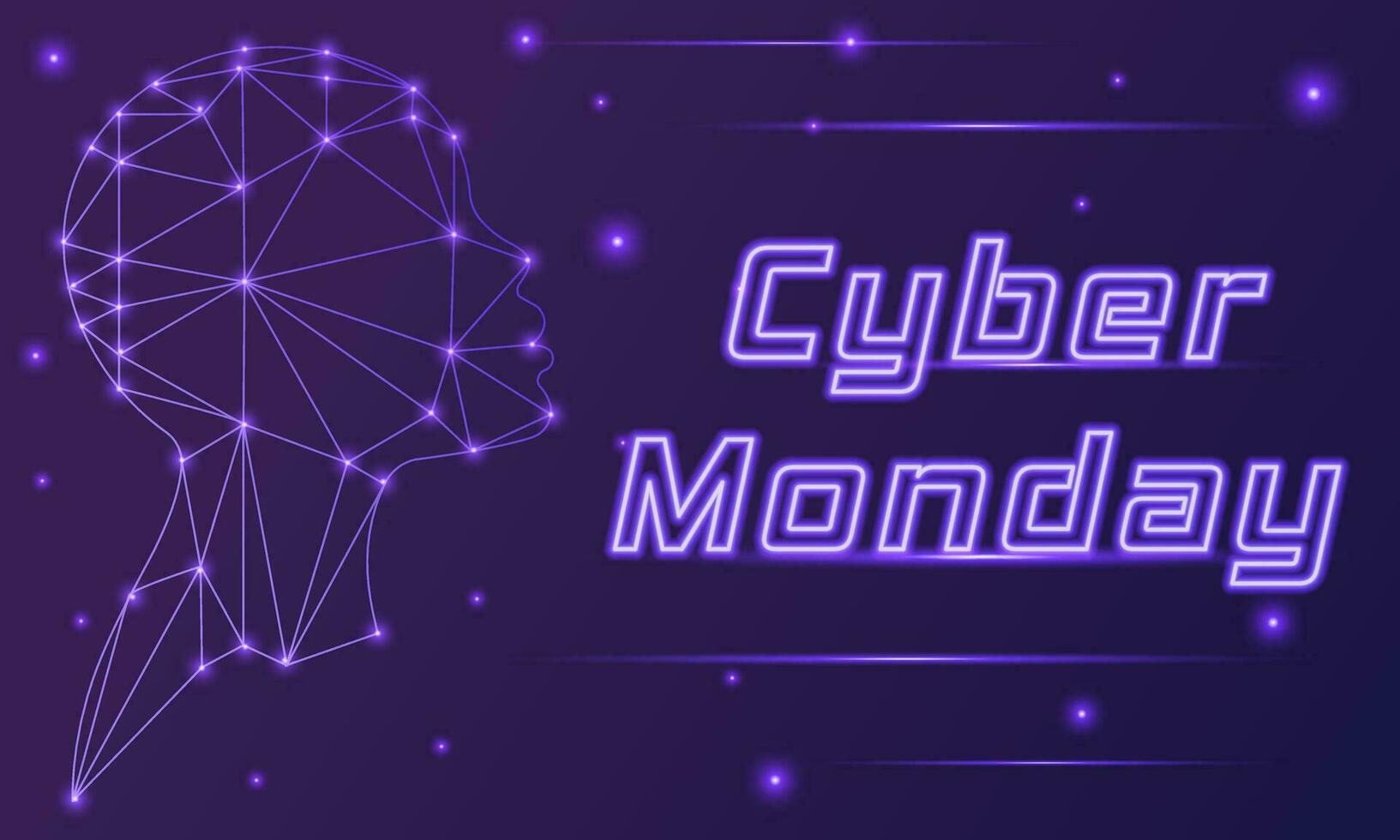 Cyber Monday discount horizontal web banner with neon effect elements vector