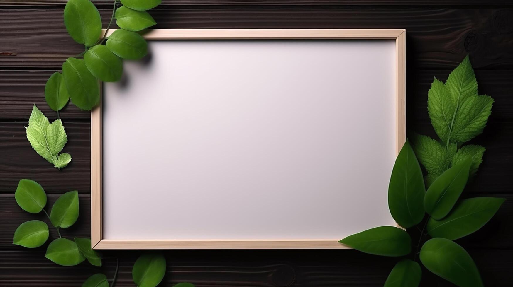 Blank frame with green leaves and white background in a natural way photo