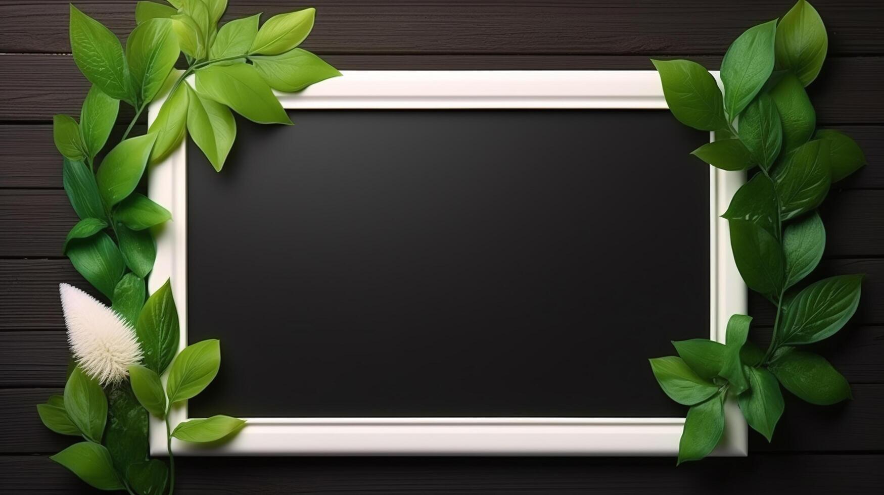 Blank frame with green leaves and white background in a natural way photo