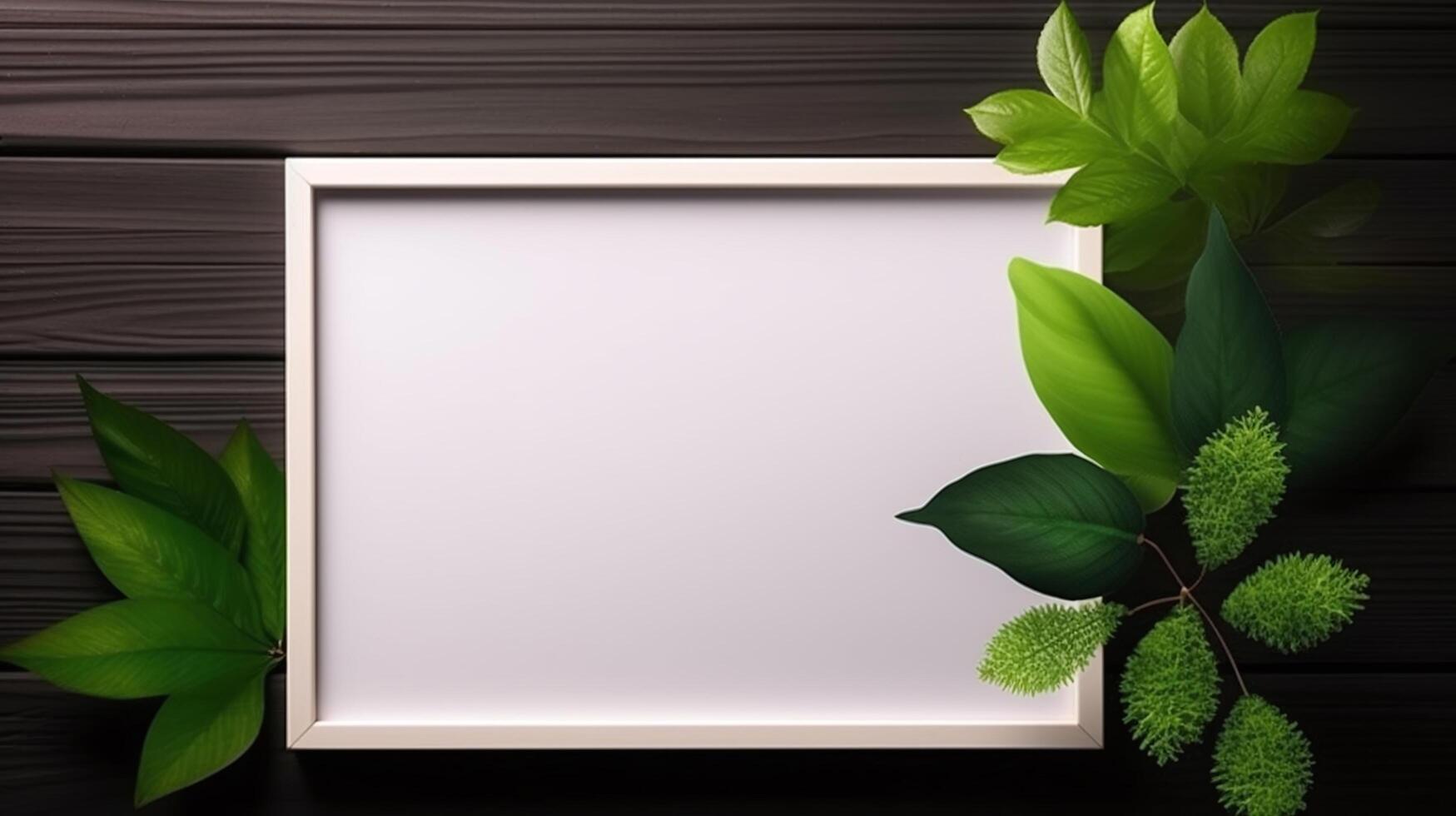 Blank frame with green leaves and white background in a natural way photo