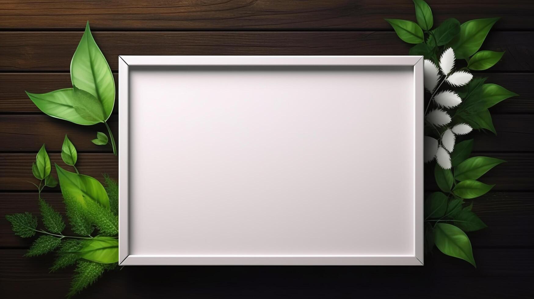 Blank frame with green leaves and white background in a natural way photo