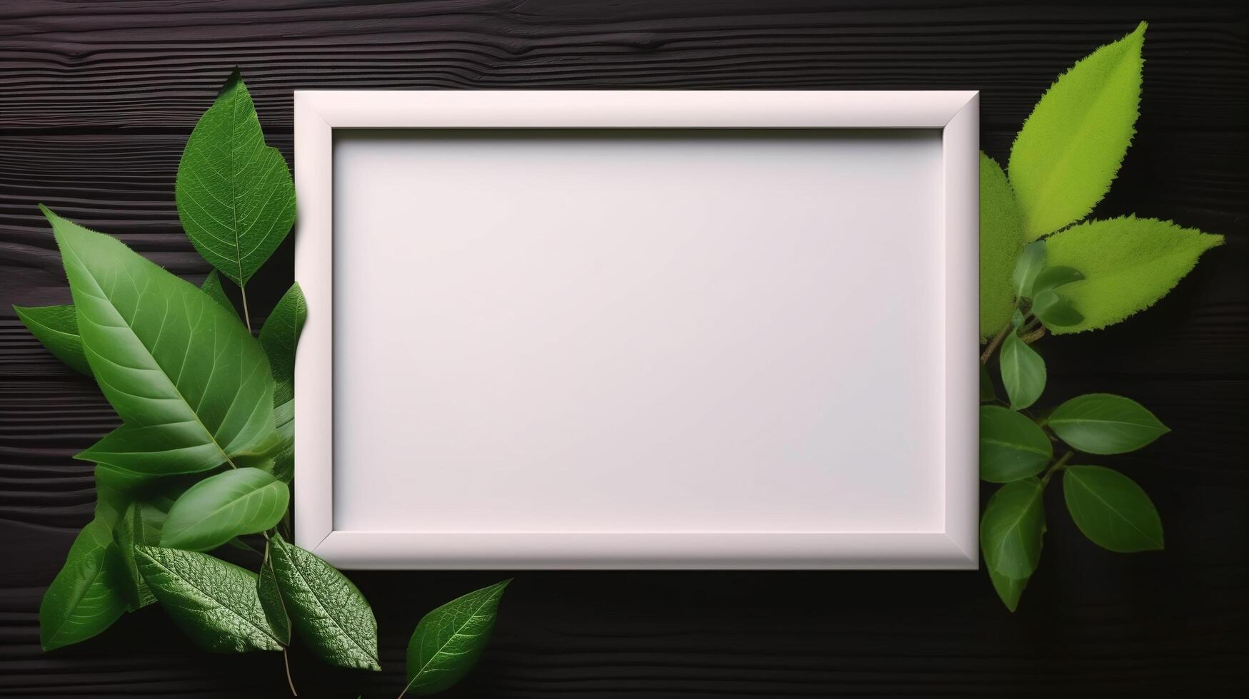 Blank frame with green leaves and white background in a natural way photo