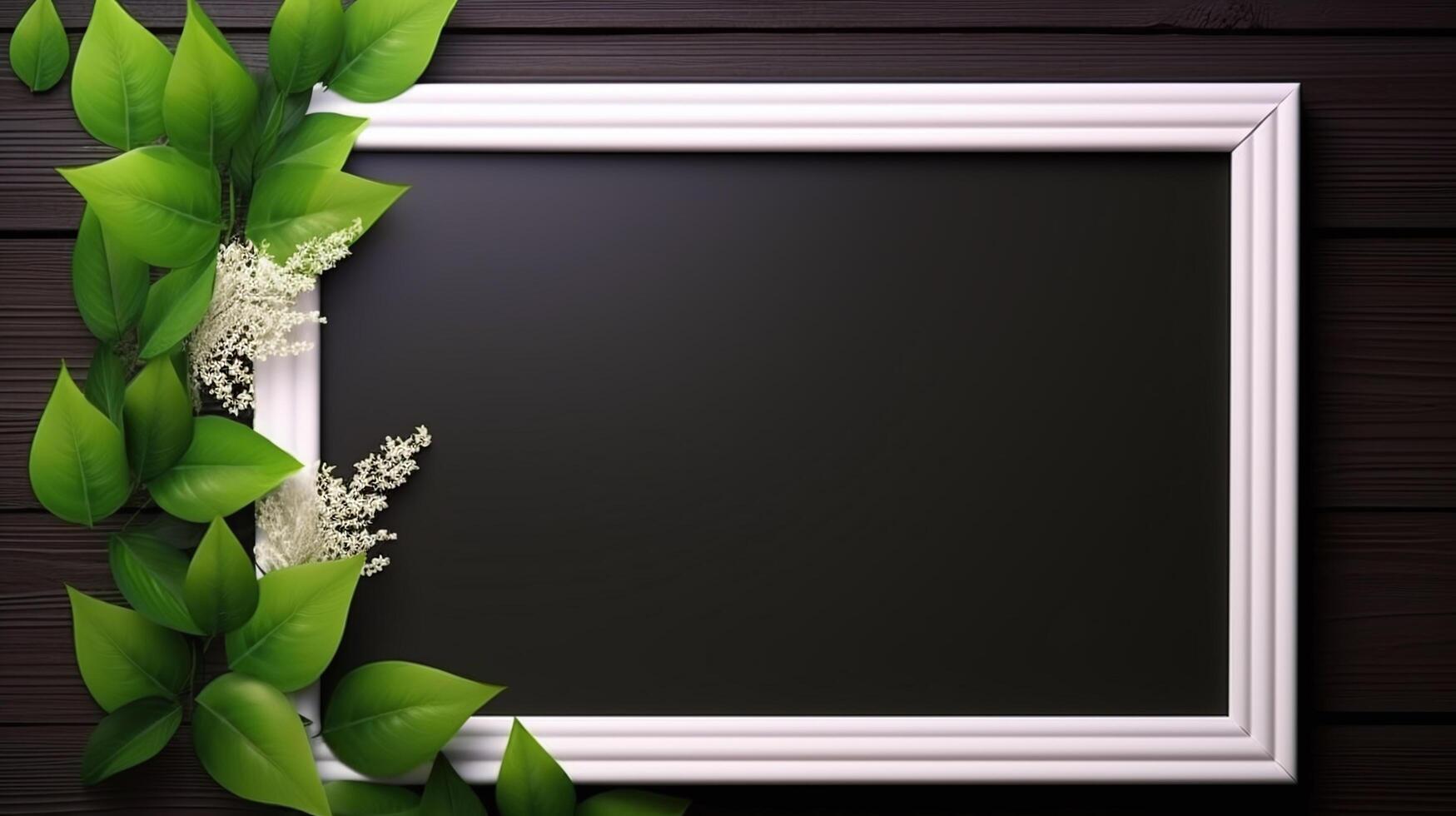 Blank frame with green leaves and white background in a natural way photo