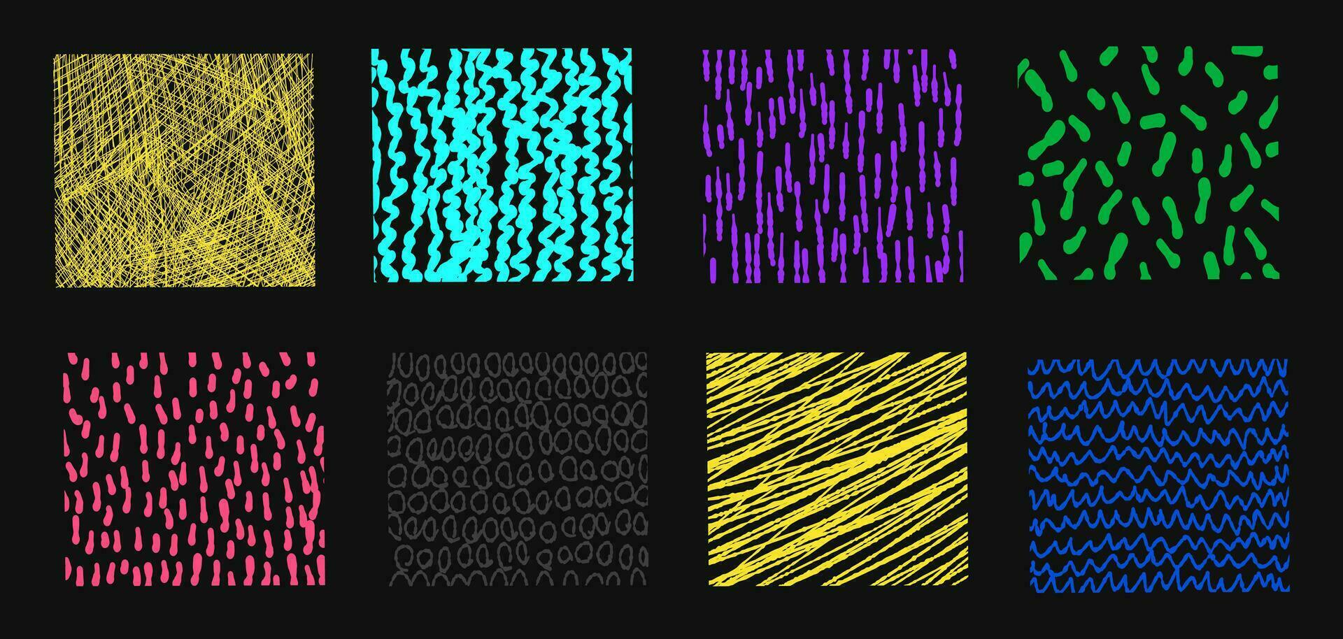 A big color set of simple hand-drawn designs. A set of abstract spots, waves and strokes of drawings. vector