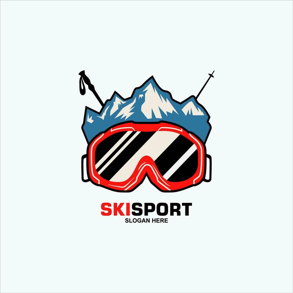 Ski  Snowboard glasses  crossed ski poles. Extreme sports logo vector