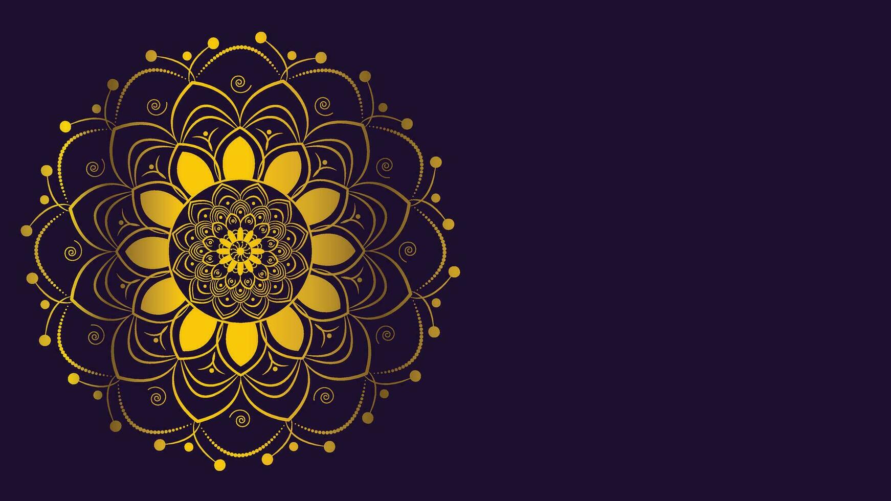 resumen mandala en dorado color degradado sombra en oscuro púrpura antecedentes. esta lata ser usado como un bandera o adornos para tu festival proyecto. vector