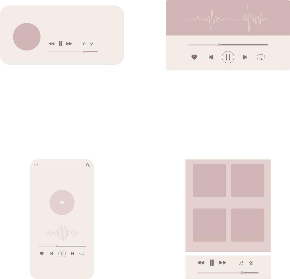 UI Music Player In Flat Design. Isolated On White Background. Vector Illustration Set.