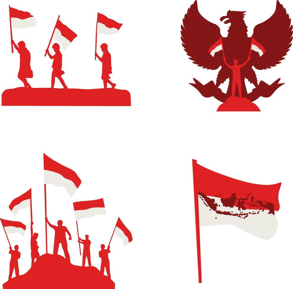Indonesian Independence Day Elements For Celebration Poster Background. Vector Illustration
