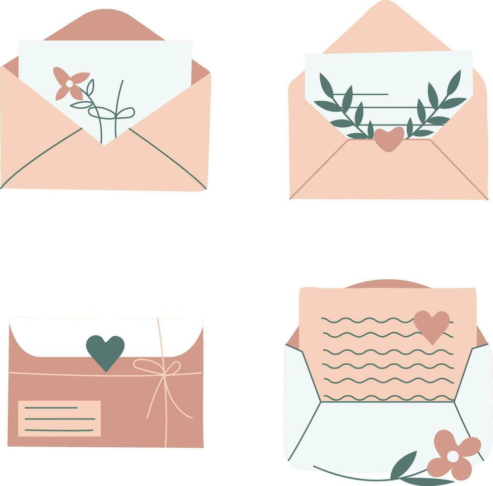 Cute Envelope Illustration With Flat Cartoon Design. Isolated Vector Set.