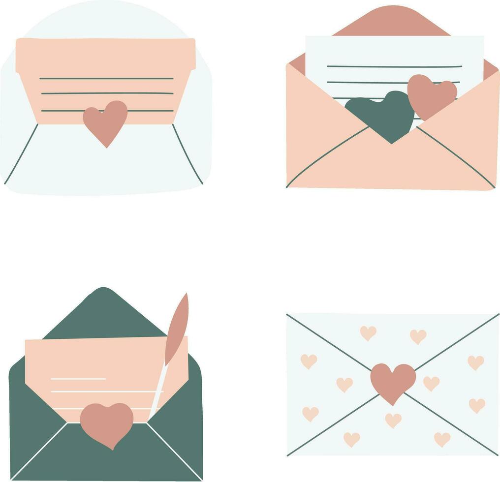 Cute Envelope Illustration With Flat Cartoon Design. Isolated Vector Set.