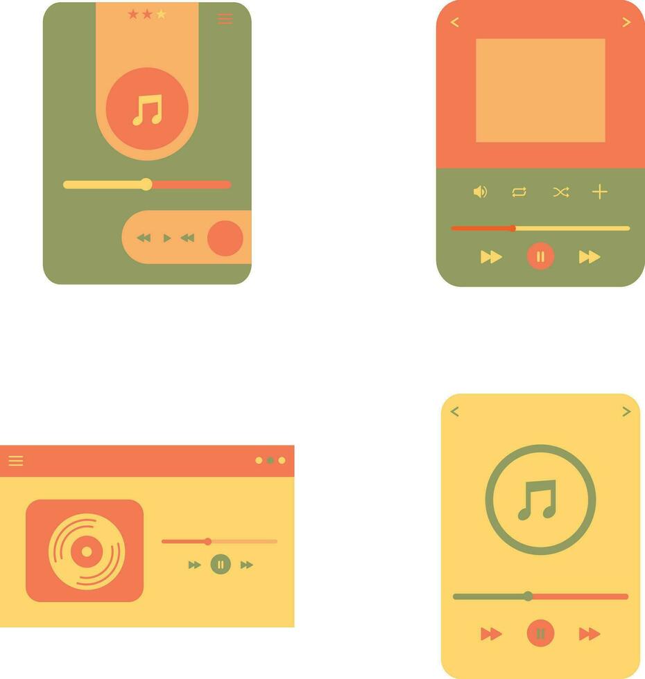 UI Music Player In Flat Design. For Background Music Application. Isolated Vector Set